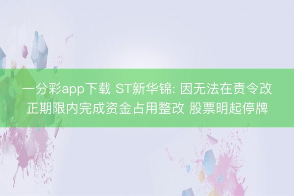 一分彩app下載 ST新華錦: 因無法在責(zé)令改正期限內(nèi)完成資金占用整改 股票明起停牌